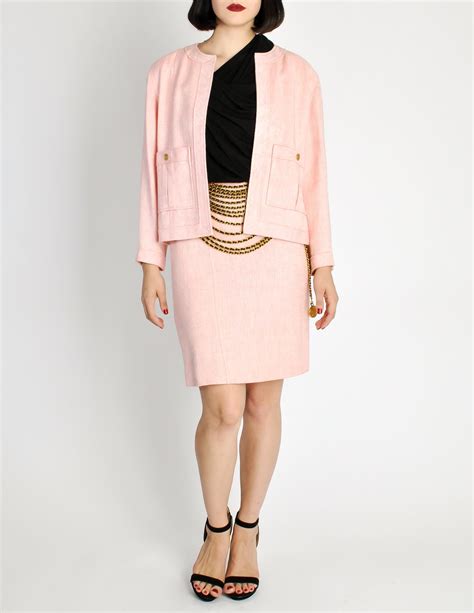 the pink chanel|Chanel pink tweed suit.